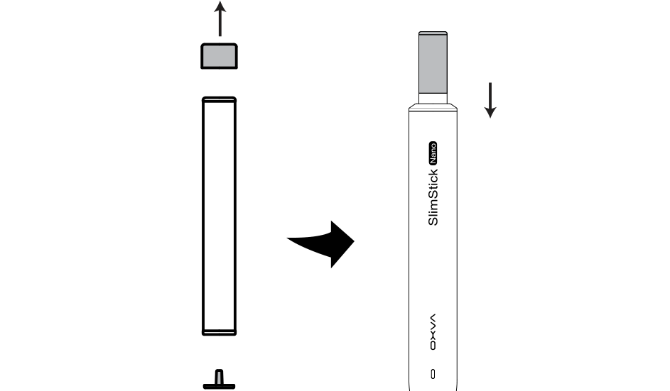 Silikonabdeckungen vom Pod entfernen und den Pod in den Akkuträger stecken