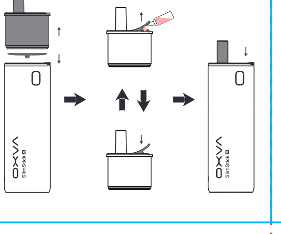Obere Abdeckung des Pods öffnen, Liquid einfüllen und Pod einsetzen