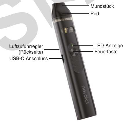 Produktübersicht: Nevoks Feelin A1 Pod Kit — Aufbau und Bedienelemente