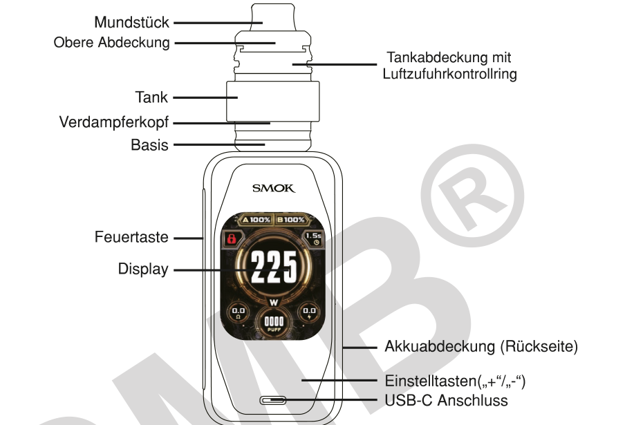 Produktübersicht: Smok X-Priv Plus Kit — Aufbau und Bedienelemente