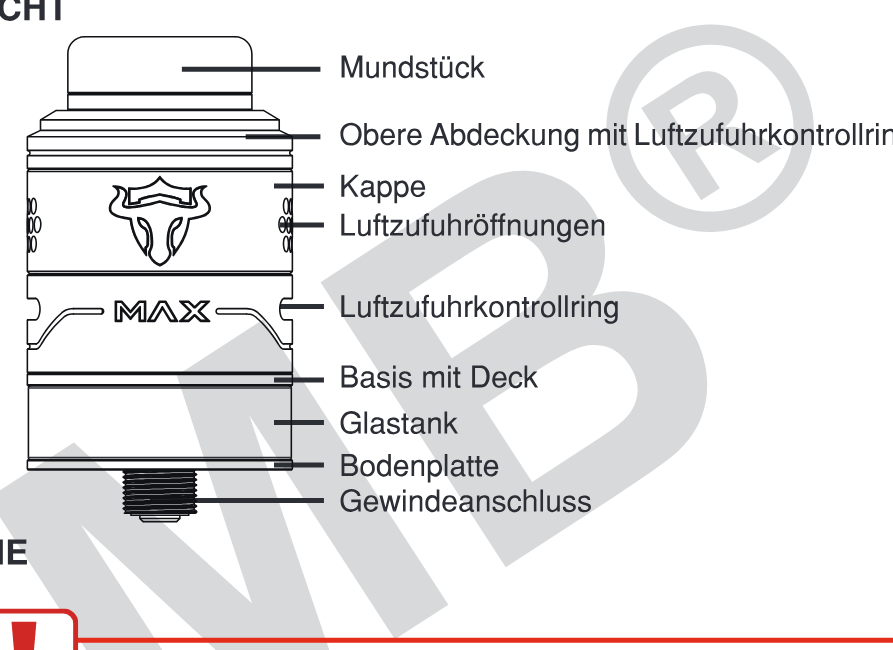 Produktübersicht: THC Tauren Max RDTA — Aufbau und Bedienelemente