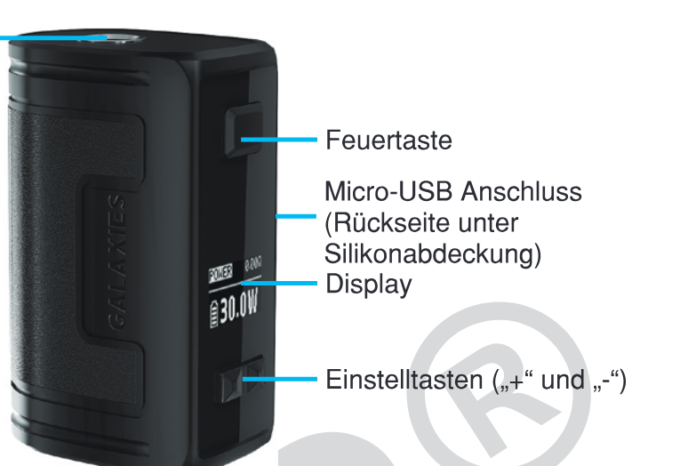 Produktübersicht: Vapefly Galaxies 30W Mod — Aufbau und Bedienelemente
