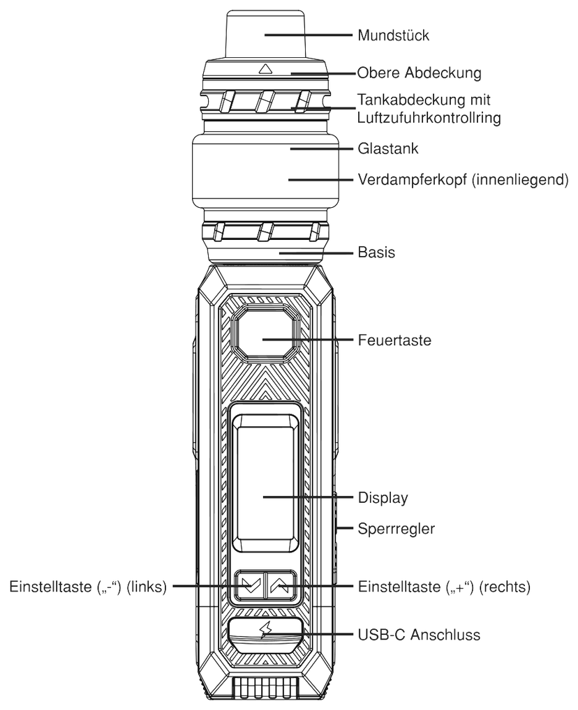Produktübersicht: Vaporesso Armour Octa Kit — Aufbau und Bedienelemente