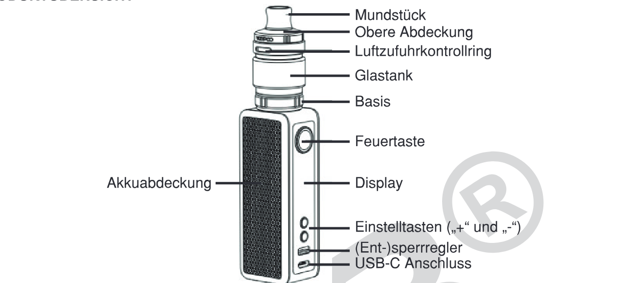 Produktübersicht: Voopoo VINCI Spark 100 Kit — Aufbau und Bedienelemente