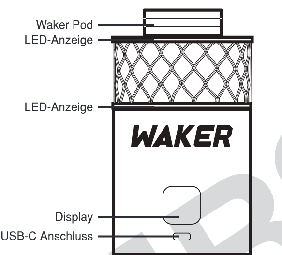 Produktübersicht: Yooz Waker Shisha Device — Aufbau und Bedienelemente