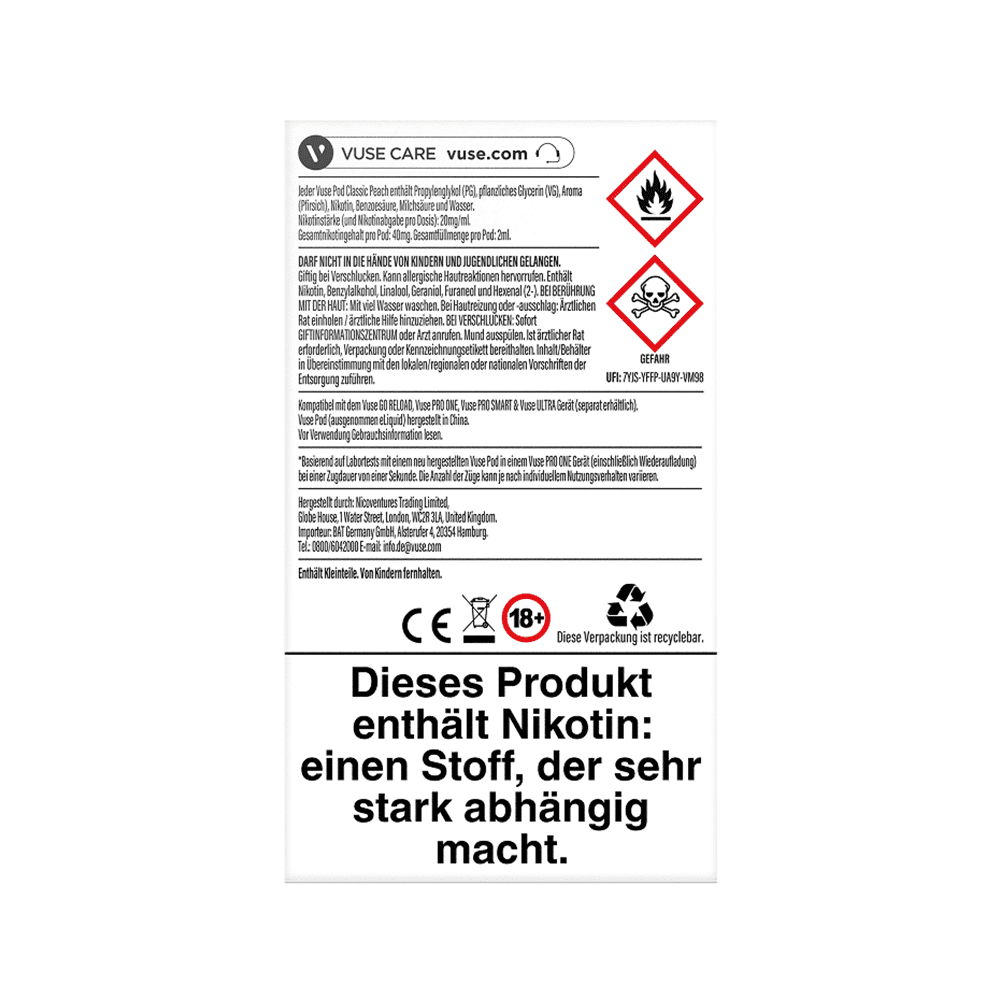 Vuse Pod Classic Peach Nic Salts 20mg