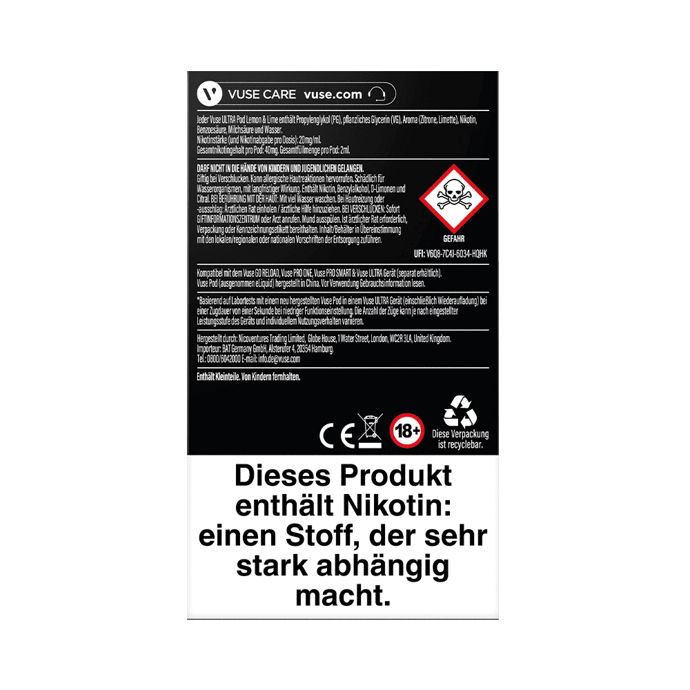 2x Vuse Ultra Pods Lemon & Lime 20mg