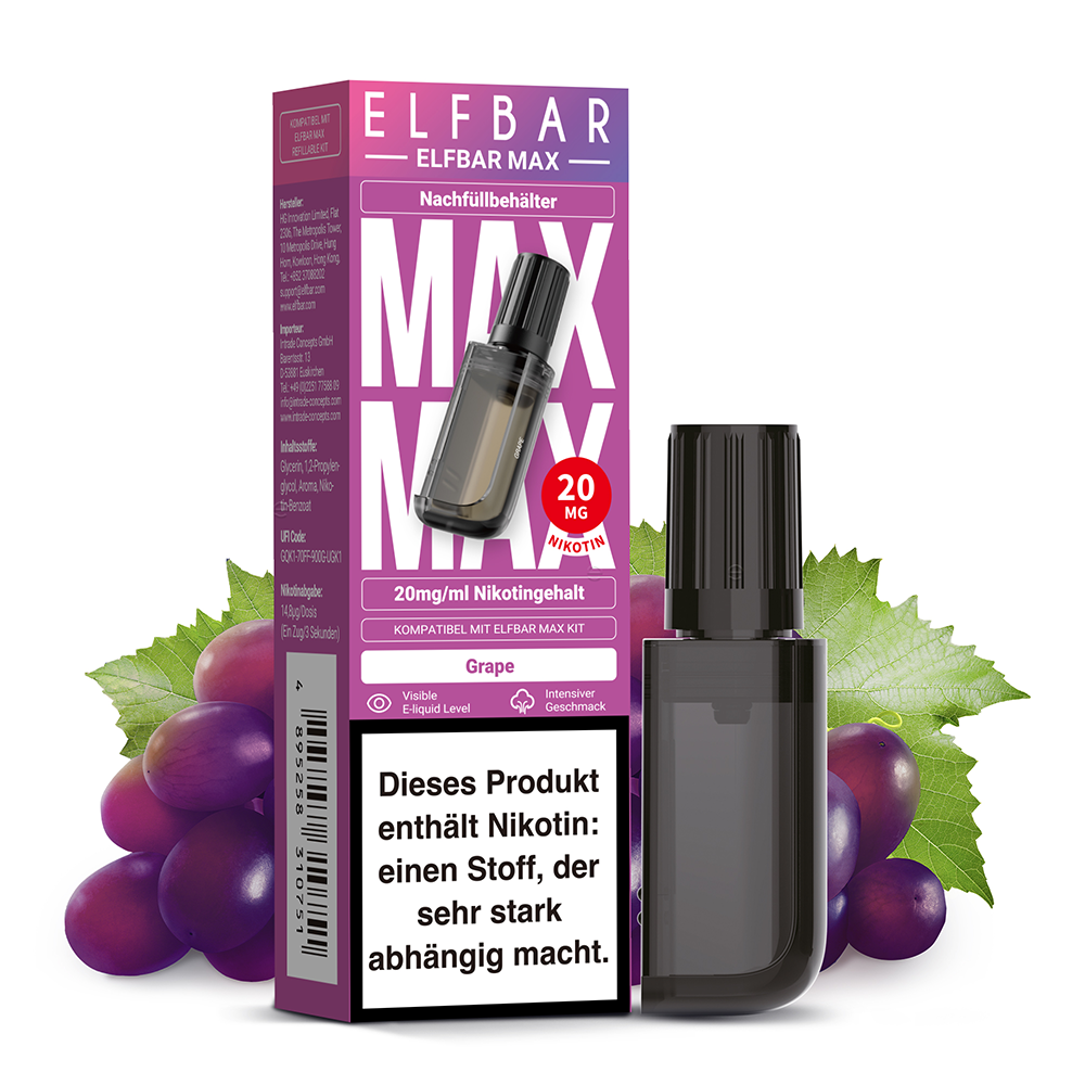 Elfbar MAX Refill Pod - Grape - 20mg Nikotinsalz 10ml  C